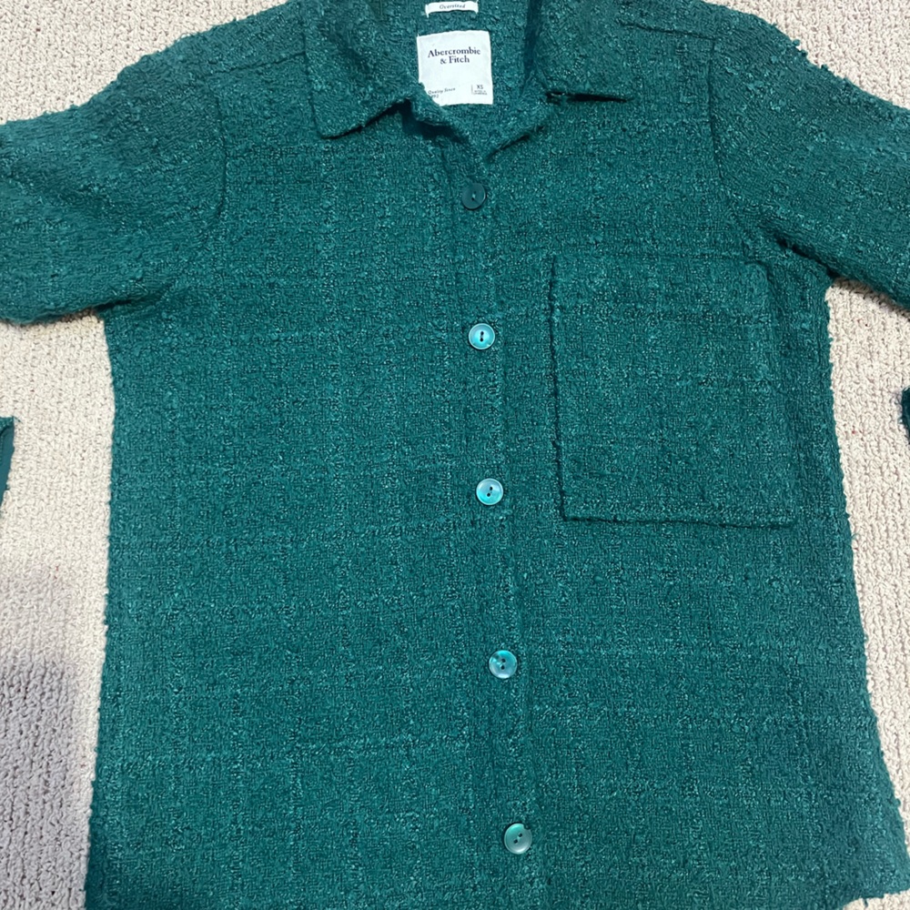 Abercrombie & Fitch XS Oversized Emerald Textured Sweater Button Front - Picture 7 of 8